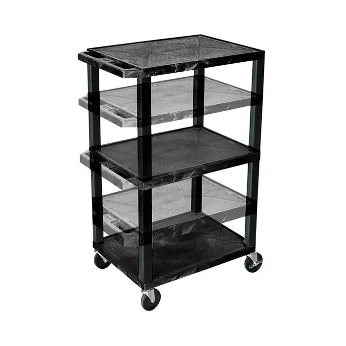 Final Sale Luxor Multi-Height AV Cart, 3 Shelves, 24 x 18 x 16 to 42 Inches, Black